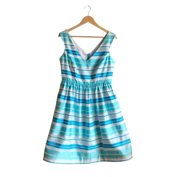 Lilly Pulitzer Kiera Fit & Flare Dress 12 Blue Aqua Stripe Print - Picture 5 of 16